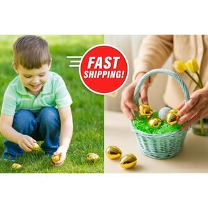 JOYIN 36Pcs Gold Easter Eggs – Metallic Fillable‎ Plastic Basket Stuffer